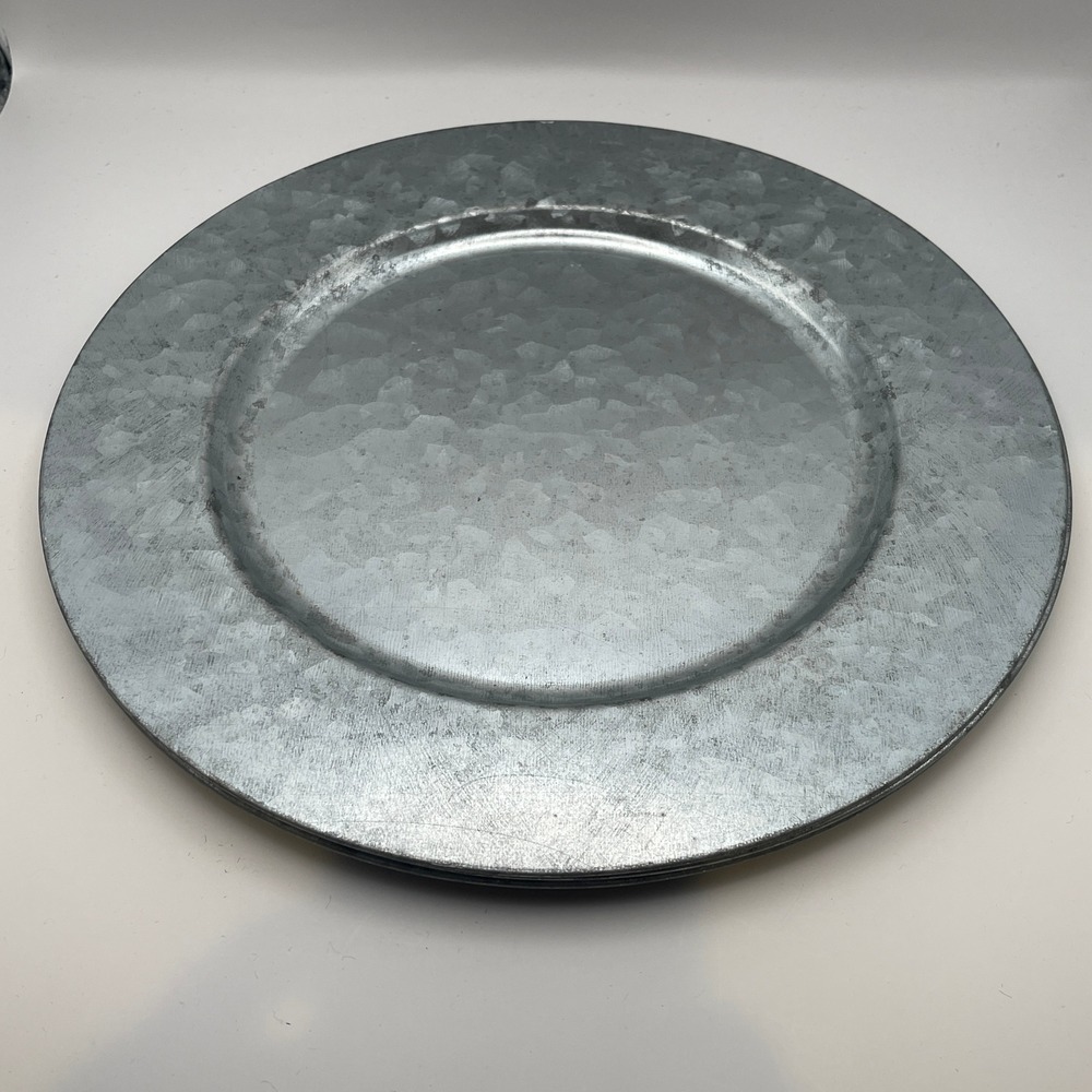 Set (3) Galvanized Metal Charger Plates 13 Inch Round Rustic Tin Farmhouse Decor
